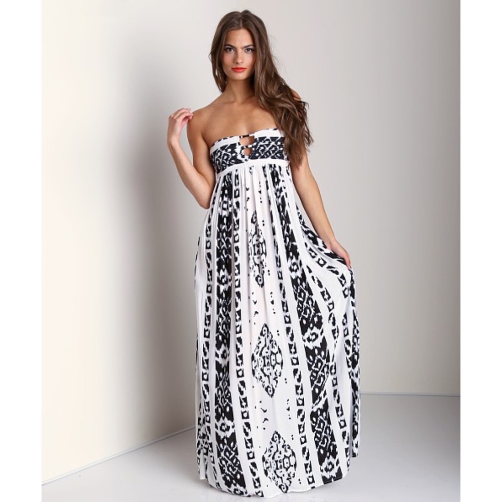 Indah Flamingo Borneo Ikat Maxi Dress (S)